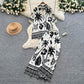 Bohemian-style Printed Short-sleeve Polo-collar Shirt And Wide-leg Pants Set