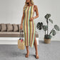 Color Striped Crocheted Round Neck Vest Sleeveless Dress