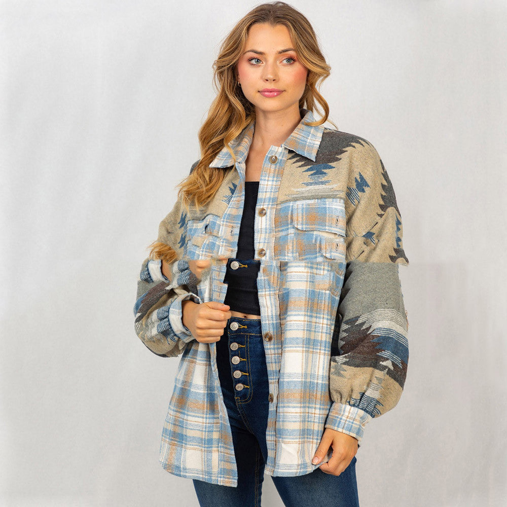 Manteau en laine à carreaux AZTEC pour femme avec poche à revers