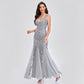Long Dress Sleeveless V Neck Embroidered