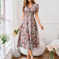 Women's V-neck Waist Trimming Printing Short-sleeved Dress