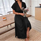 V-neck Short-sleeve Loose-fitting High-waisted Pleated Maxi Dress With A Slit