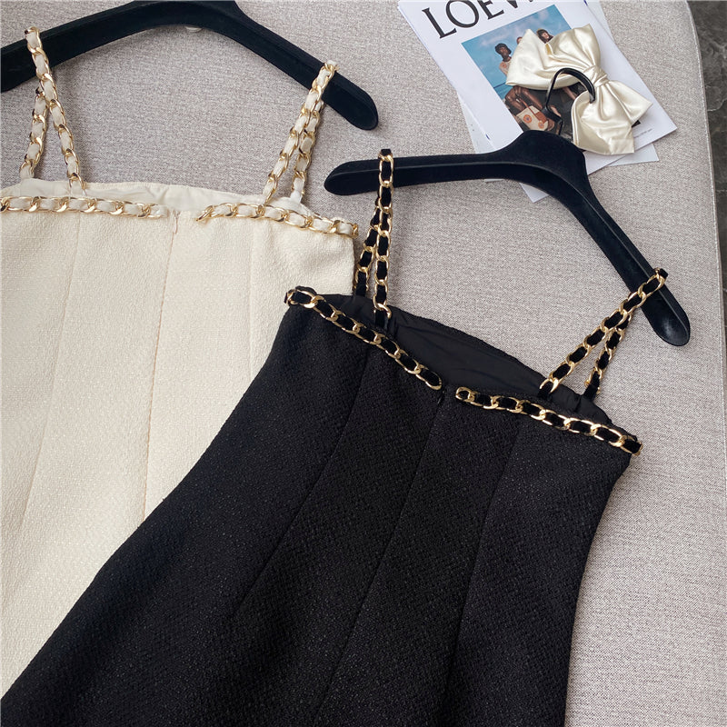 Woven Waist Slim Suspender Dress