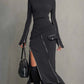Side-zip Sheath Skirt And Long-sleeve T-shirt Set