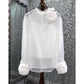 Three-dimensional Plate Flower Stand Collar Long Sleeve Slightly See-through Thin Two-piece Shirt