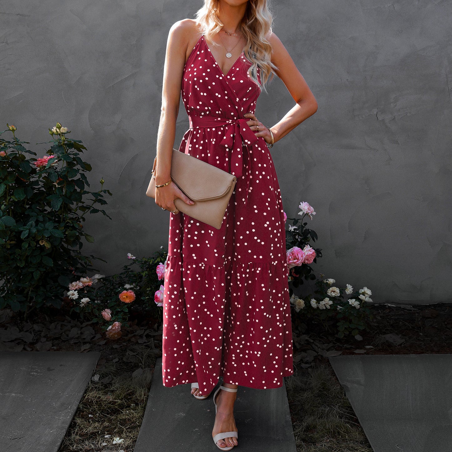 Style V Neck Polka Dot Dress