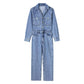 Summer Waist-tight Straight-leg Denim Jumpsuit