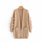Cardigan long en tricot décoratif en peluche pour femme