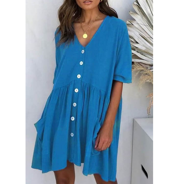 Robe courte à poches et col en V