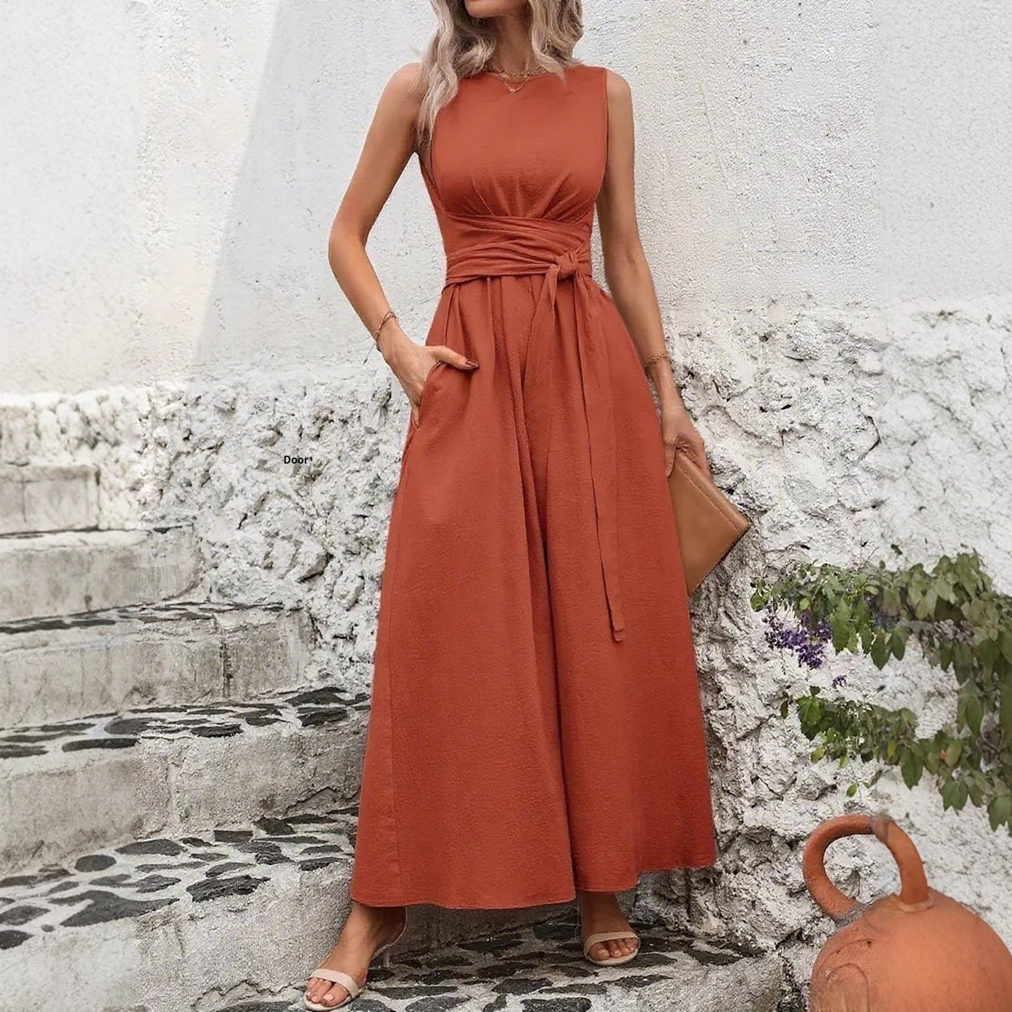 Womens Casual Chic Asymmetrical Twist-Waist Dress
