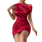 High-End Sexy Asymmetrical Neckline Satin Dress
