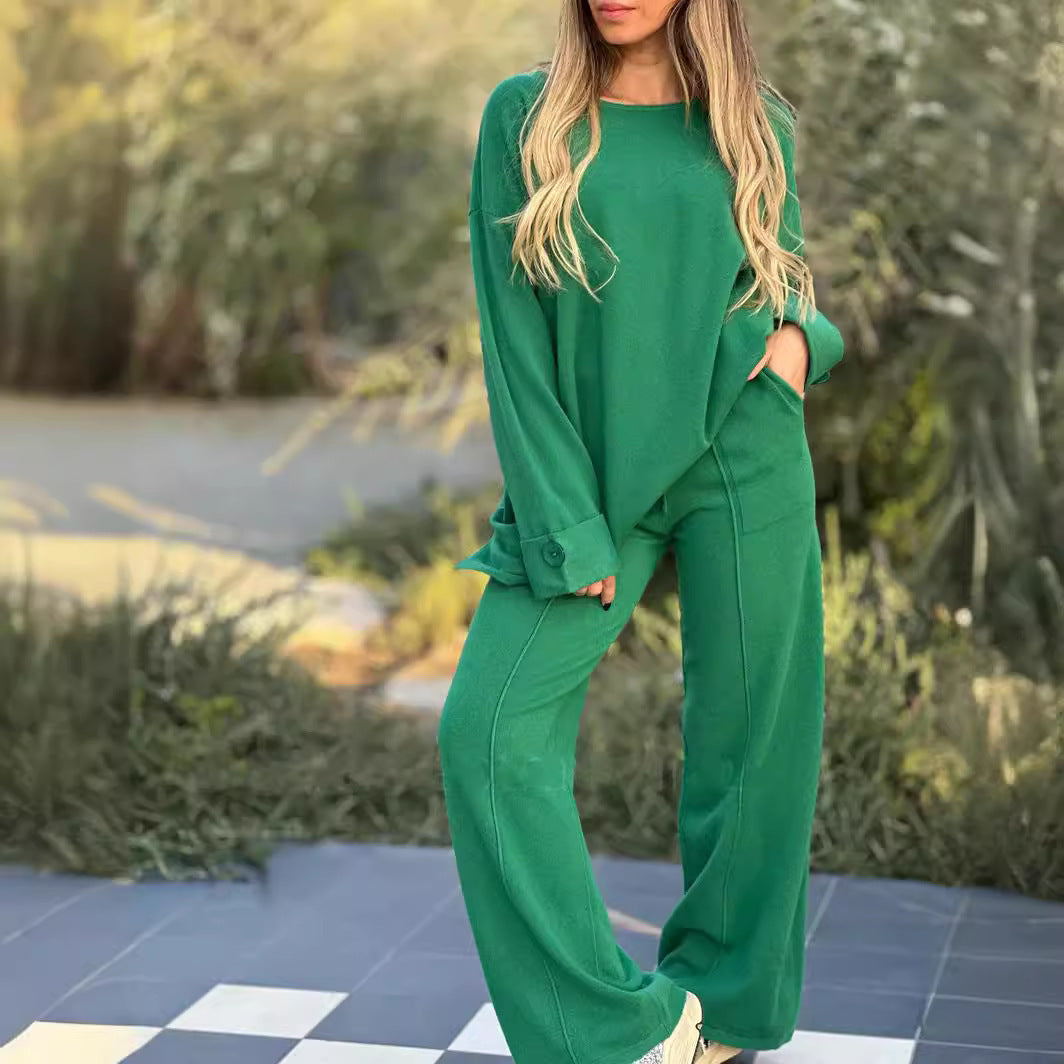New Fashion Casual Suit Solid Color Long Sleeve Wide Leg