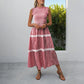 Casual Womens Lace Ruffle-neckline Sleeveless Striped Dress