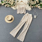 Square Collar Vest Short Top High Waist Sheath Hollow Design Sense Bell-bottom Pants Two-piece Set
