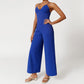 Suspender Lace-up Solid Color Backless V-neck Casual One-piece Trousers