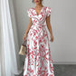 Lace-up Floral Short-sleeve Frilly Elegant A-line Skirt