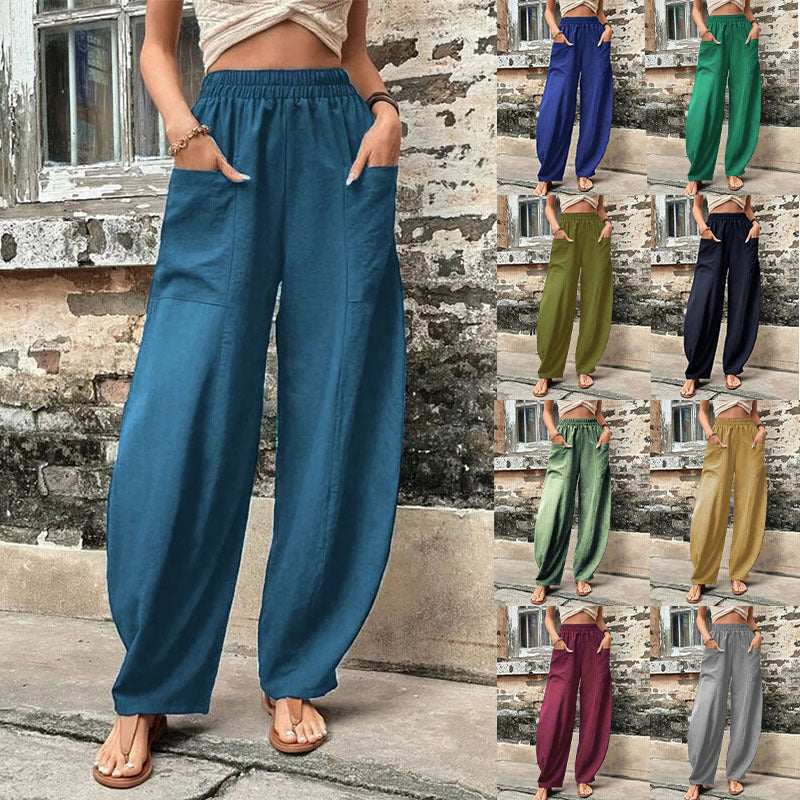 Pantalon sarouel pour femme avec poches, taille haute, décontracté, pour la plage, ample, pour l'été