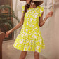 Women's Round Neck Printed Ruffles Dress