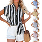 Short Sleeve Striped Women's Loose Single Breasted Shirt