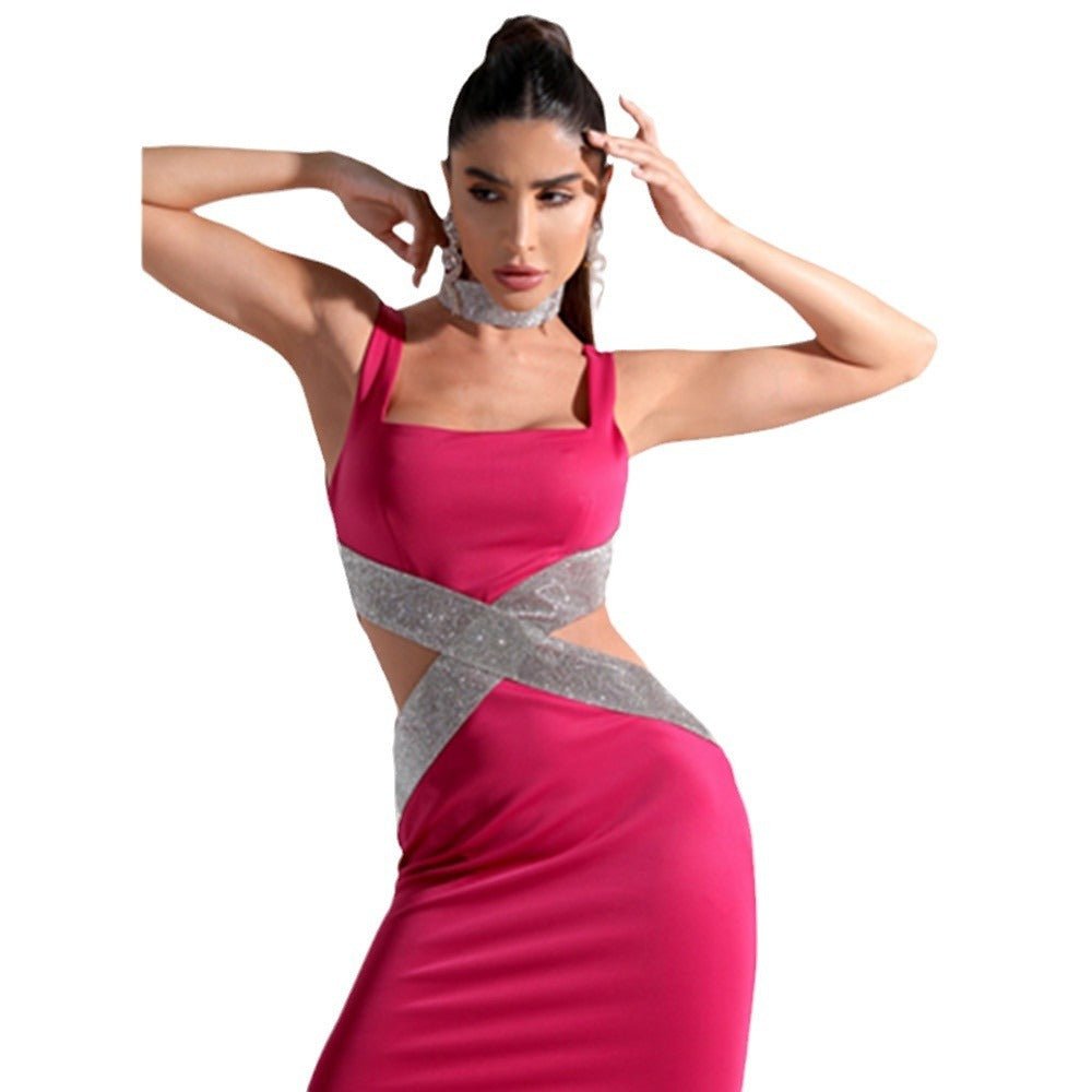 Robe une pièce bandage à col carré tendance