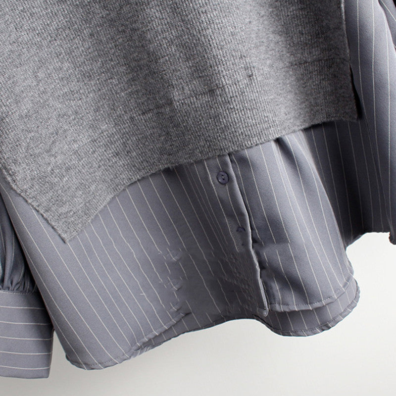 Women's Mid-length Loose Striped Fake Two-piece Shirt