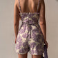 Floral Pleated Rope Drawstring Waist Romper