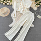 Long Sleeve V-neck Single Breasted Knitted Coat Three-piece Set