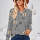 Women's Fashion Casual Printing Button V-neck Long Sleeve