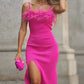 New Autumn And Summer Feather Patchwork Slit Tight Skirt