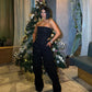 Ensemble haut tube en denim à paillettes et pantalon large