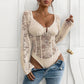 V-neck Lace Stitching Pull-up Solid Color Body Shaping Jumpsuit