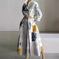 Fashionable Polo-neck Three-quarter-sleeve Loose-fit Flared Maxi Dress