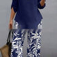 Ladies V-neck Shirt Tropical Plants Printed Pants Suit