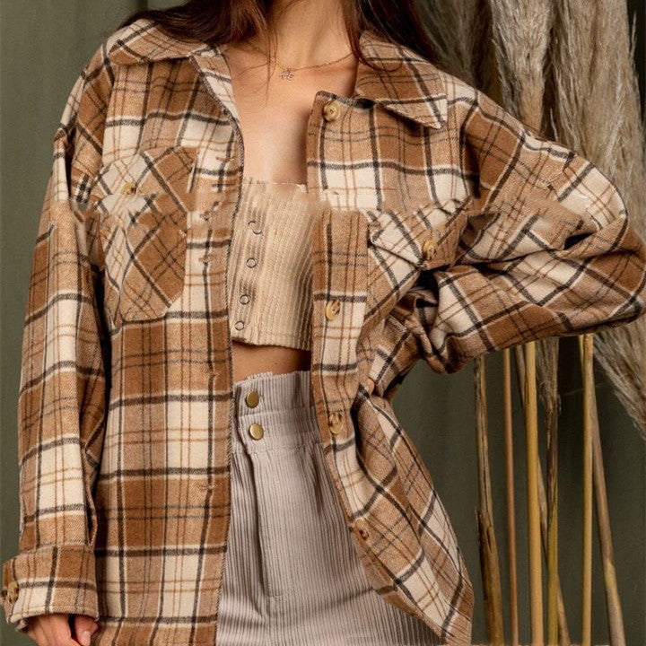 Women's Lapel Long Sleeve Brushed Wool Jacket