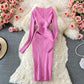 Retro Deep V-neck Knitted Dress
