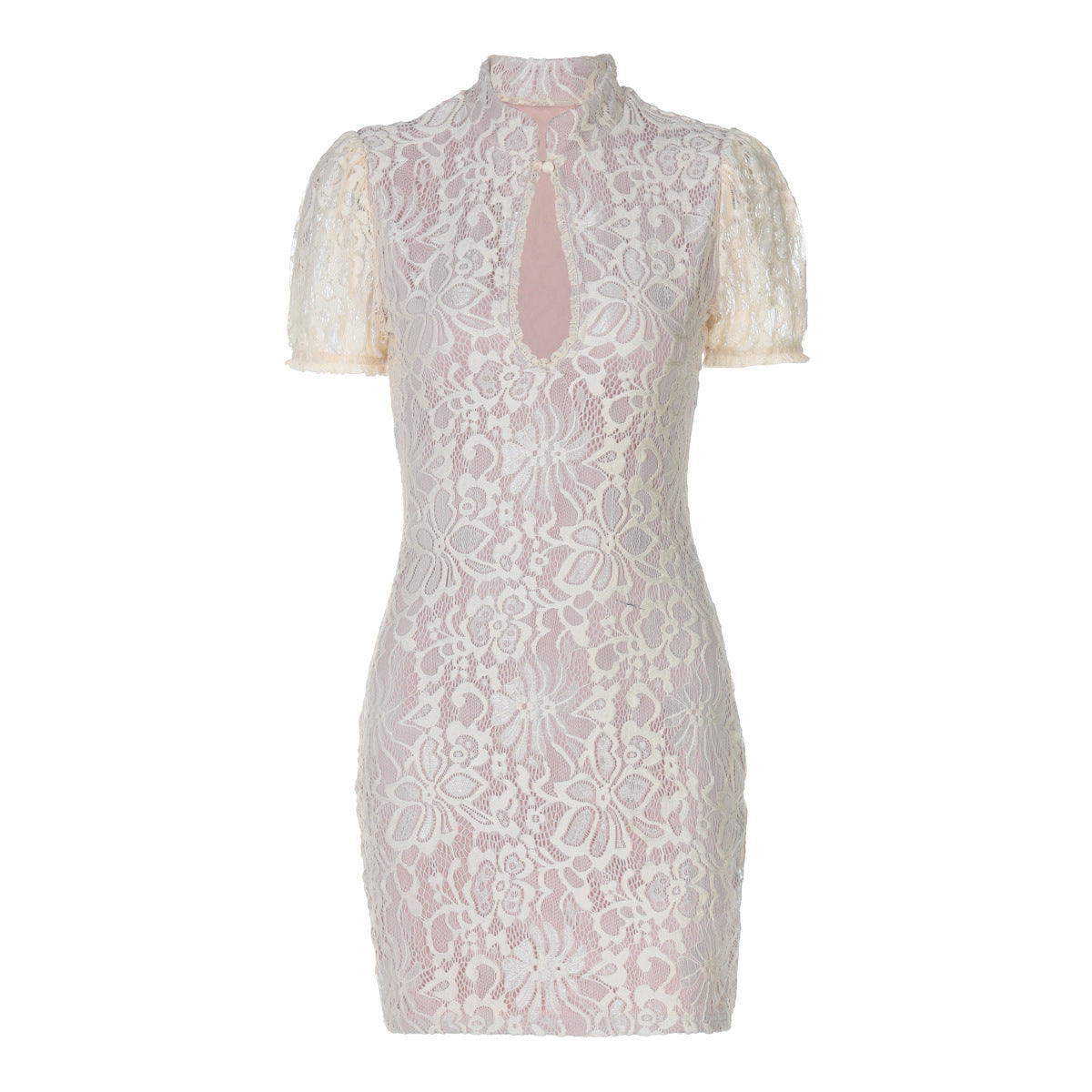 Women's Sexy Lace Hollow-out Bodycon Short-sleeve Dress