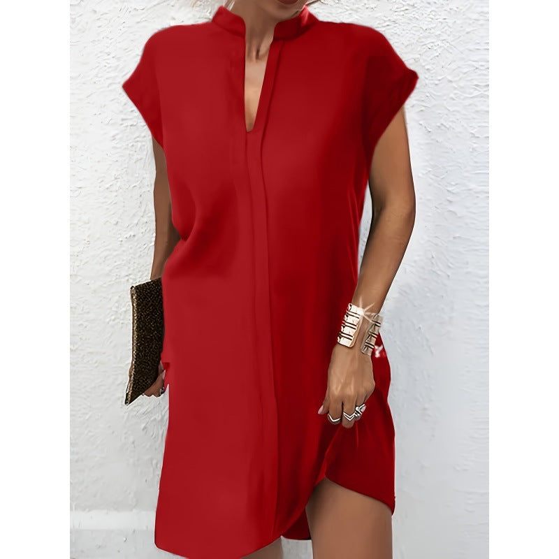 Women's Positioning Flower Crew-neck Batwing Sleeve Color-matching Dress