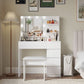 Vanity, Makeup Vanity Desk Set With Mirror  Light, Dressing Table Storage Lots With Power Strip, 3 Lighting Modes With Adjustable Brightness, 37 Inches White With Stool