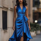 Elegant V-neck Irregular Women's Ruffled Dress