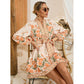 Winter European And American Flower Printing Long Sleeve Tied Dress