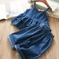 Denim Suspender Top And Shorts Suit