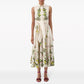 Robe rétro artistique sans manches à revers, imprimée, à lacets, taille ajustée, amincissante, pour femmes
