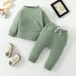 Pull à manches longues et pantalon de couleur unie, vêtements deux pièces pour enfants
