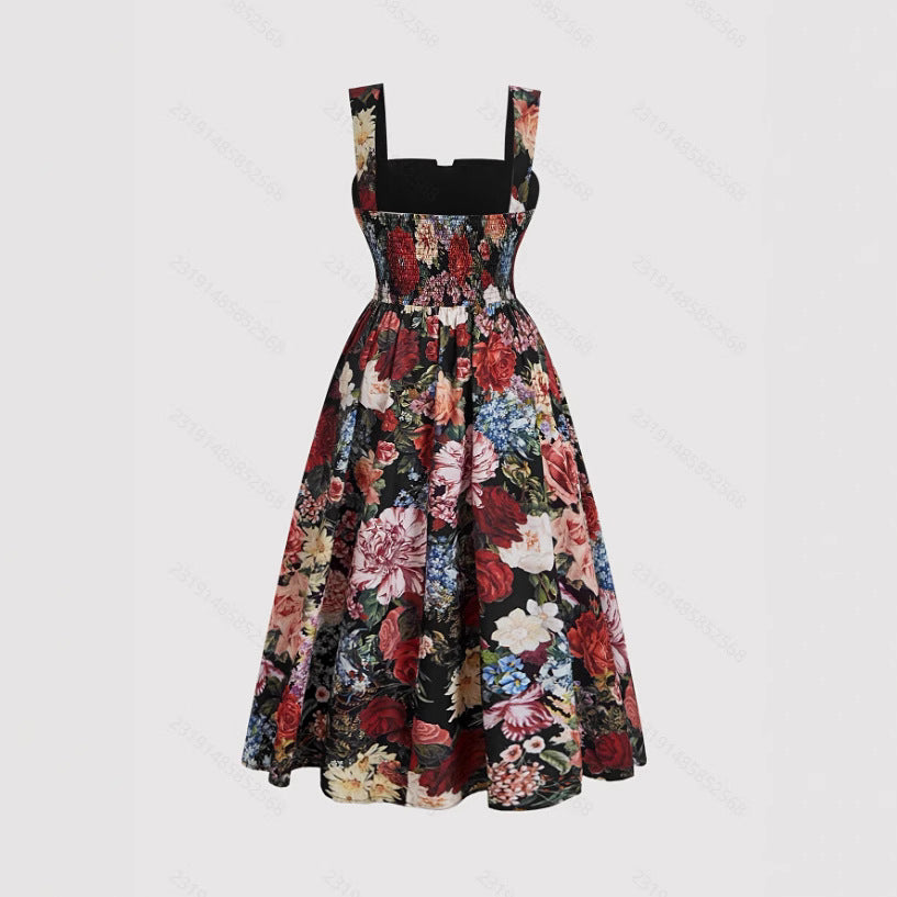 Women's Fashionable Slim-Fit Printed Strap Dress
