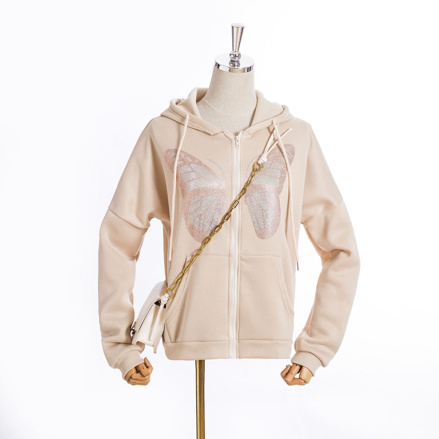 Women's Sweater With Fleece Pockets And Butterfly Zipper Cardigan