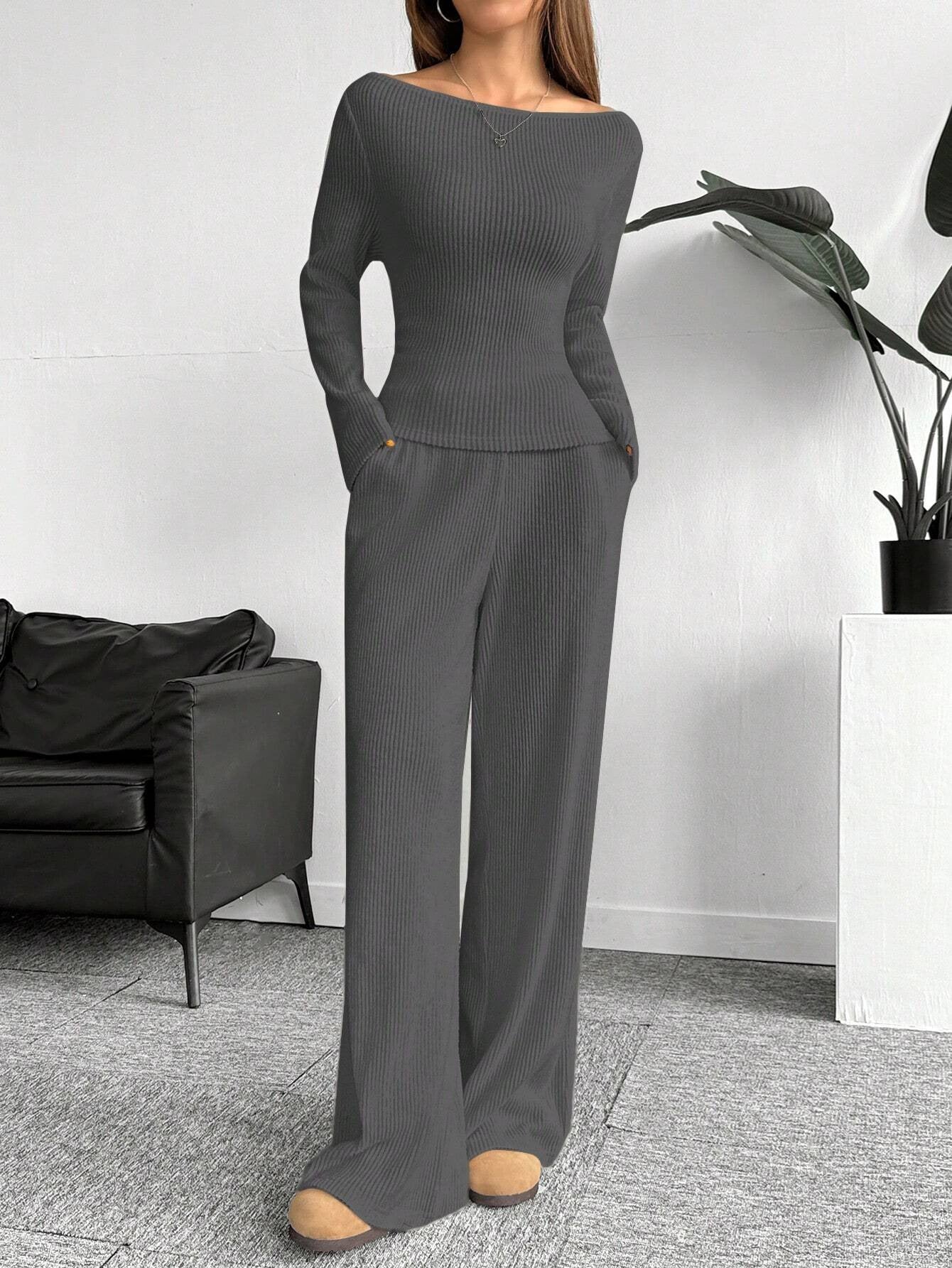 Casual Long Sleeve Straight-leg Pants Loose Temperament Suit