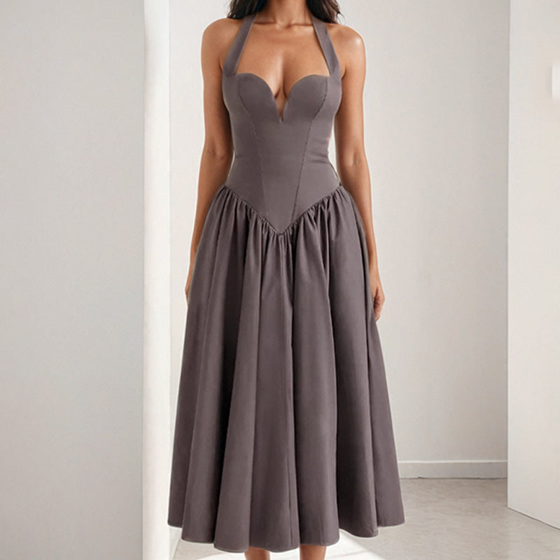 Women's Elegant Sexy And Alluring Halterneck Backless Lace Up Dress
