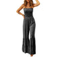 European And American Spring And Summer Sleeveless Long Waist Wrapped Chest Floral Horn Jumpsuit