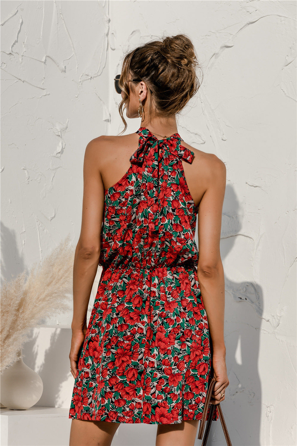 Popular Independent Station Popular Halter Floral Tie-neck Strapless Dress