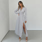 V-neck Long-sleeve Dress Women's Solid Color High-grade Brushed Split Dress